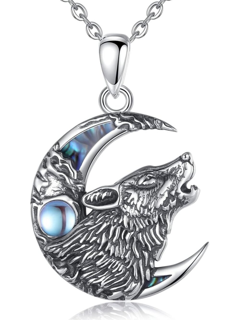 Sterling Silver Viking Necklace with Dragon, Wolf, Horse & Tree of Life Pendant